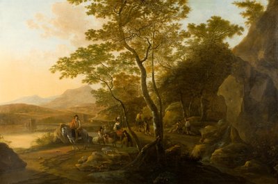人物のいる風景、c.1655-1710（キャンバスに油彩） 作： Cornelis van Swanenburgh