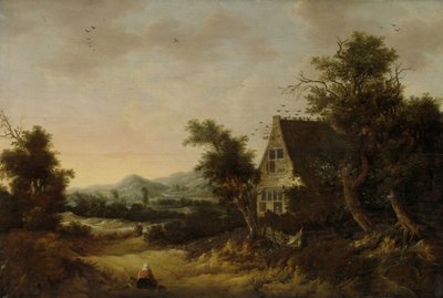 農民のコテージのある丘陵の風景 作： Cornelis van Zwieten