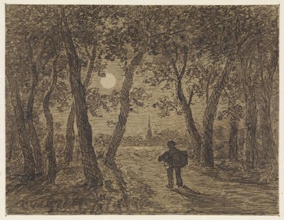 月明かりの下で森から出て行く男 作： Cornelis van der Griendt
