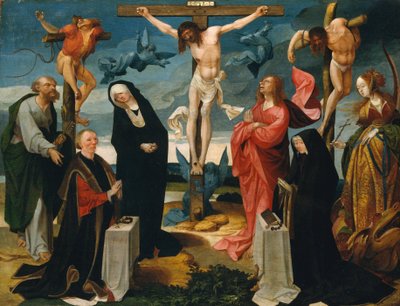 寄付者と聖人ピーターとマーガレットとのはりつけ、ca。 1525-27。 作： Cornelius Engebrechtsz