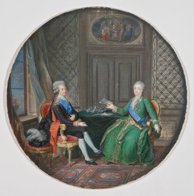 フレドリクスハムン1783年のグスタフ3世とカトリーヌ2世の王（羊皮紙に水彩） 作： Cornelius Hoyer