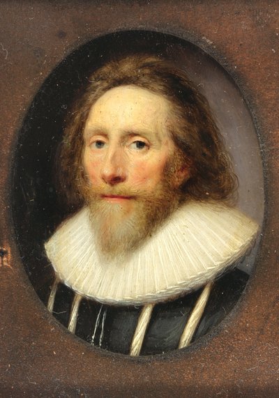 切り刻まれた黒いダブレットの紳士、1639（ヴェラムのトイレ） 作： Cornelius I Johnson