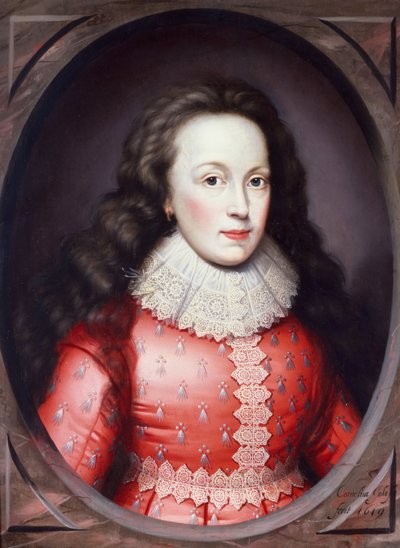 赤いドレスを着たアランデル伯爵夫人（パネルに油彩） 作： Cornelius I Johnson