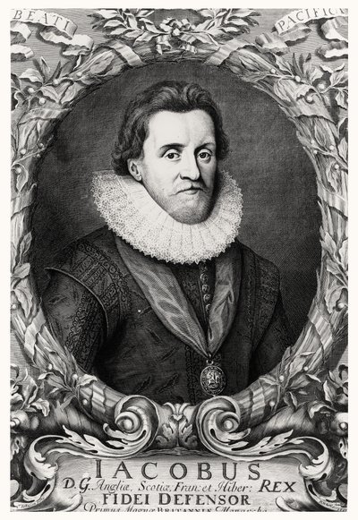 イギリスの王、ジェームズ1世の肖像画、R。ホワイト、1669年 作： Cornelius I after Johnson
