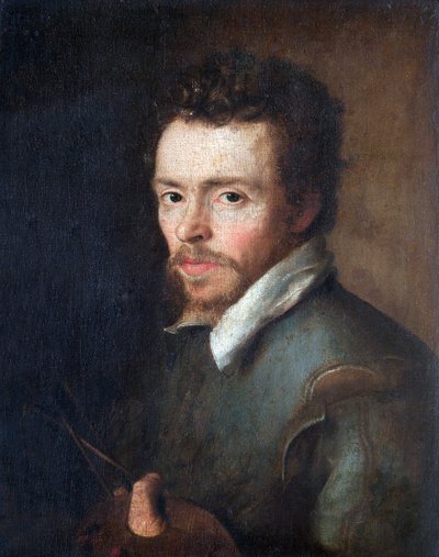 パレットとブラシを使用した未知の画家の自画像、1596 作： Cornelius Ketel