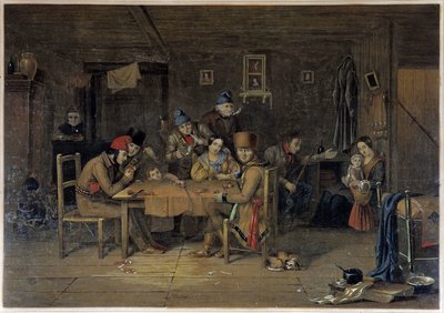 トランプをするカナダのフランス人入植者たち - Krieghoffによる絵画 作： Cornelius Krieghoff