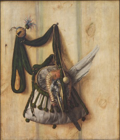 鷹匠のバッグと鷹狩りのためのその他の装備を備えただまし絵 作： Cornelius Norbertus Gijsbrechts