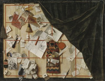 クリスチャン 5 世の布告をあしらったレター ラックのだまし絵 作： Cornelius Norbertus Gijsbrechts
