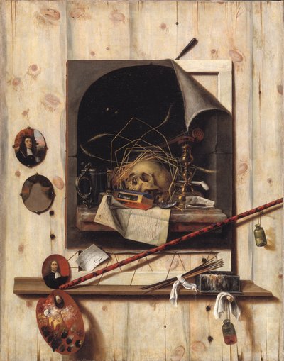 Studio Wall と Vanitas Still Life のだまし絵 作： Cornelius Norbertus Gijsbrechts