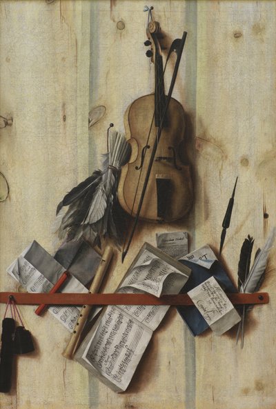ヴァイオリン、楽譜、リコーダーによるだまし絵 作： Cornelius Norbertus Gijsbrechts