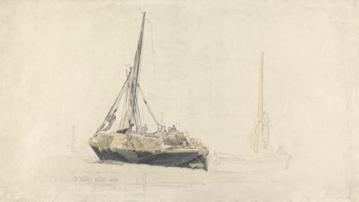 1827 年 12 月、干し草を積んだ帆船 作： Cornelius Varley