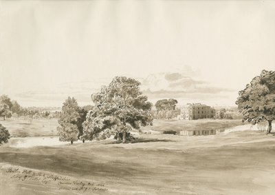 Betley Hall：セピア色のウォッシュドローイング、1820年10月 作： Cornelius Varley