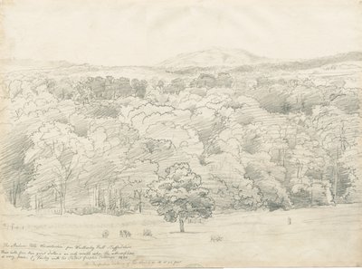 Wrottesley Hall-Malvern Hillsの眺め：鉛筆画、1820年 作： Cornelius Varley