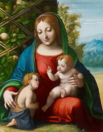 1515年頃、洗礼者ヨハネと聖母子 作： Correggio