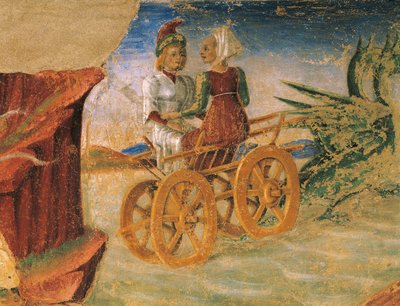 プロセルピナのレイプ、セレスの勝利の詳細、8 月のシーン、コジモ トゥーラ (1430-1495 年頃) とエルコレのマスター、フレスコ画、北壁、月の間のホール、パラッツォ スキファノイア (喜びの宮殿)、フェラーラ、 イタリア、1470年頃 作： Cosimo (attr. to) Tura