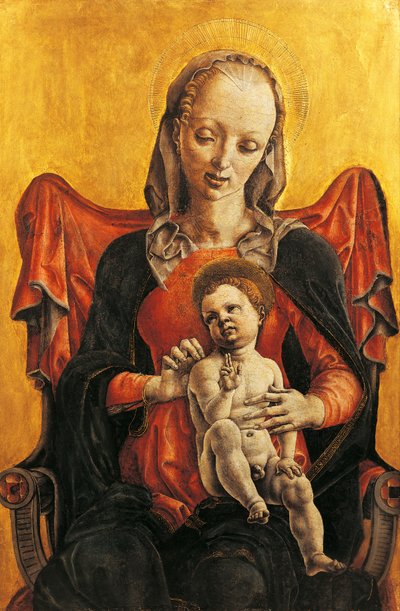 コスメ・トゥラ（1430-1495年頃）作「聖母子像」、木にテンペラと金、46,4 x31, 7 cm、1465年頃 作： Cosimo Tura