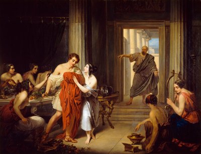 "ギリシャの哲学者ソクラテス（紀元前470～399年）が、若き日のアルキビアード（紀元前450～404年）をヘタリー（ギリシャの娼婦）と発見する" 作： Cosroe Dusi