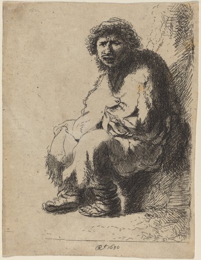 銀行に座っている物乞い 作： Costantino Cumano after Rembrandt van Rijn