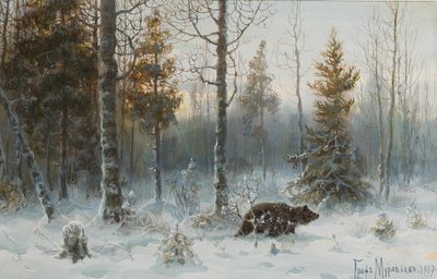 クマのいる冬の風景、1907年 作： Count Vladimir Leonidovich Muravyov