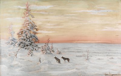 オオカミのいる冬の風景、1915 作： Count Vladimir Leonidovich Muravyov
