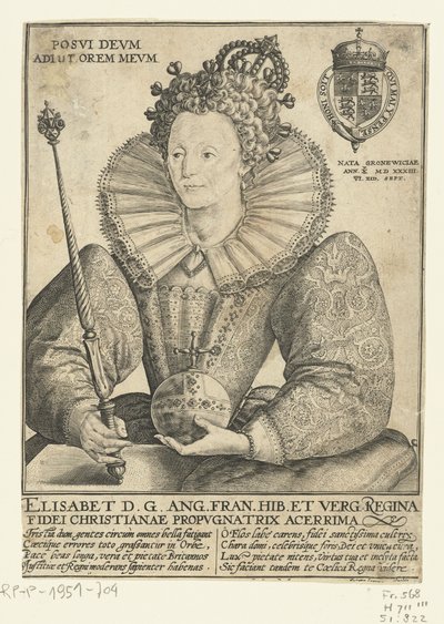 イングランドのエリザベス1世の肖像、1592年 作： Crispin  Passe