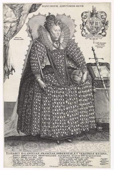 イギリスのエリザベス女王1世の肖像、1603年頃 作： Crispin  Passe