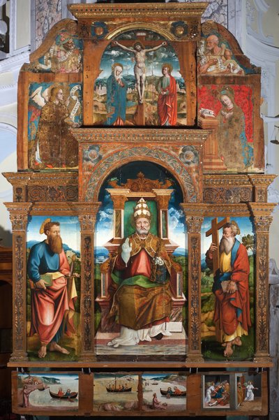 椅子に座る聖ペテロのポリプティク 作： Cristoforo (fl.1525 1578) (attr.to) Pancalino