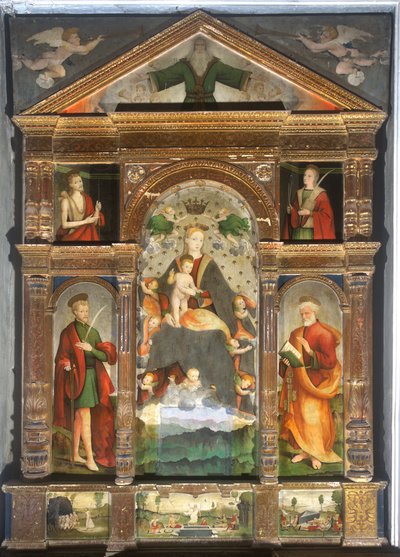 天使と戴冠した聖母子、聖パウロ、聖ペテロ 作： Cristoforo (fl.1525 1578) & Pancalino Raffaele (fl.1514 1573) Pancalino