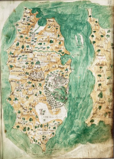 キオスと隣接する本土の海図 1420年頃（ベラム） 作： クリストフォロ・ブオンデルモンティ