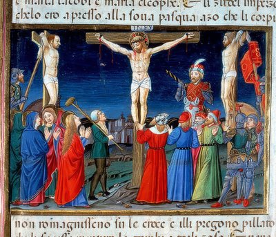 十字架上のキリスト（c.121r）。 1476年 作： Cristoforo De Predis