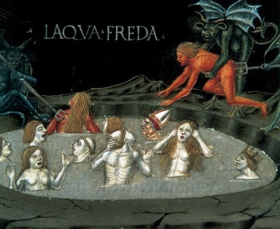 冥界の輪の表現：冷たい水の中のダムネス。クリストフォロ・デ・プレディス（1440-1486）によるミニチュア（『新約聖書の歴史』より 作： Cristoforo De Predis