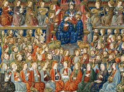 "最後の審判の日" 中央には、三位一体の聖母の戴冠式 作： Cristoforo De Predis