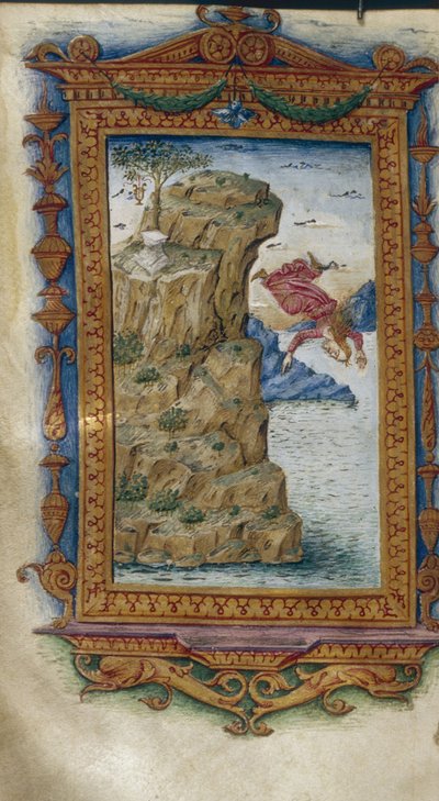 海に身を投げるサッポーヒロイデスのイラストOvid、1485-1499 作： Cristoforo Majorana