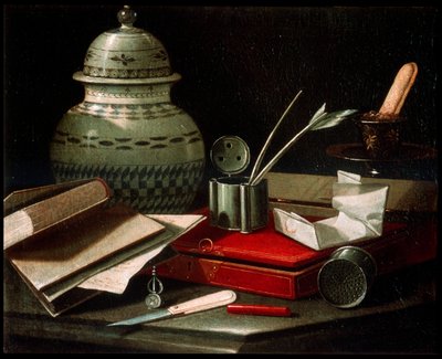 17世紀後半または18世紀初頭の筆記用具のある静物 作： Cristoforo Munari