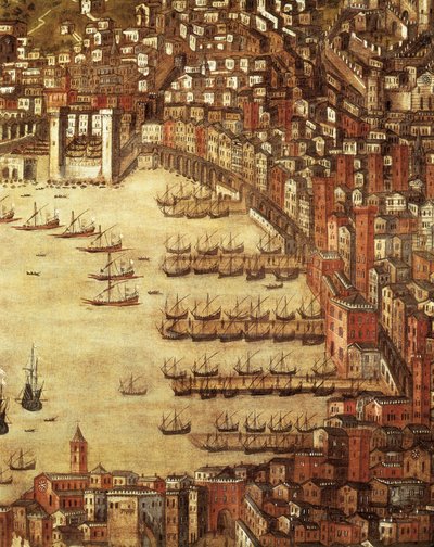 ジェノヴァとその城の眺め（詳細）1597（キャンバスのオイル） 作： Cristoforo de Grassi