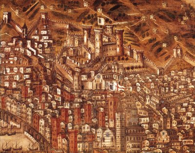 ジェノバとその城の眺め（詳細）1597年（キャンバスに油彩） 作： Cristoforo de Grassi