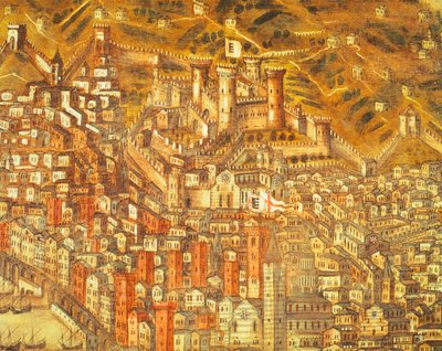 ジェノバとその城の眺め（詳細）1597年（キャンバスに油彩） 作： Cristoforo de Grassi