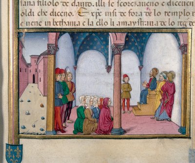 新約聖書の歴史の後、クリストフォロ・デ・プレディス（1440-1486）のミニチュア神殿で教えるイエス 作： Cristoforo De Predis