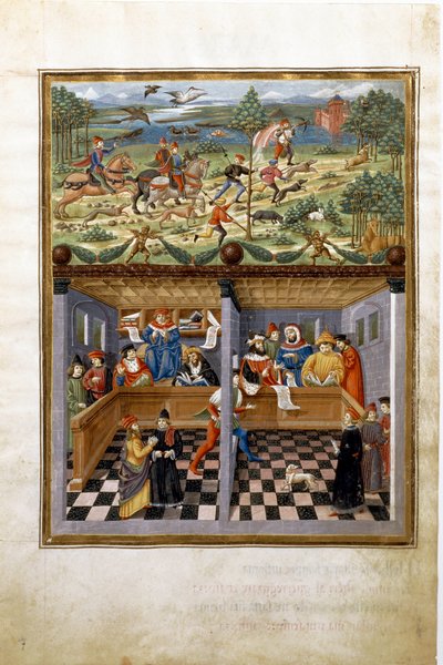 ジュピターの影響：狩猟と宮廷(ミニチュア、1470年頃) 作： Cristoforo De Predis