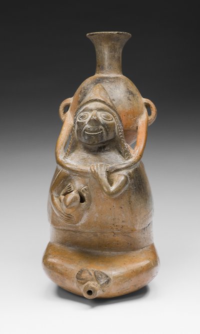 器を運ぶ女性（アリュバロス）と子供を育てる女性を表す儀式用の器、AD 1200-1450（セラミックと顔料） 作： Culture Chimu