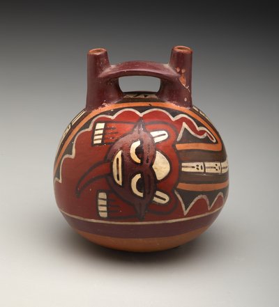 両口のボトル。Deity with Feline Head 作： Culture Nazca