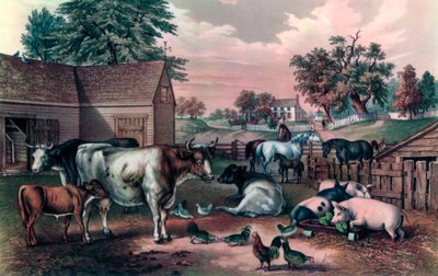 夕方のアメリカンファームヤード、1857 作： Currier and Ives