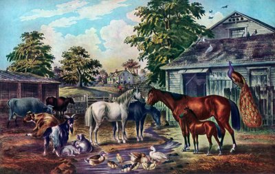 朝のアメリカンファームヤード、1857 作： Currier and Ives