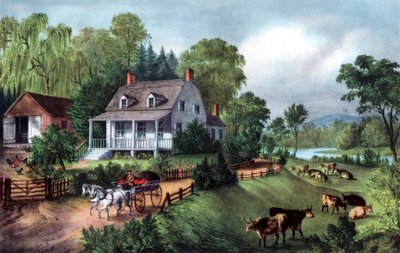 1868年の夏のアメリカンホームステッド 作： Currier and Ives