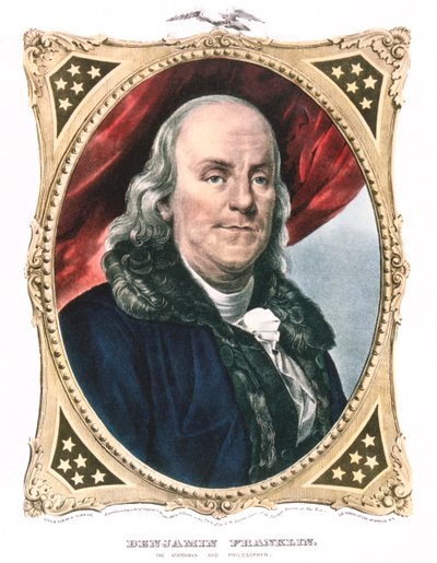 ベンジャミン・フランクリン、アメリカの政治家、印刷業者、科学者、19 世紀 作： Currier and Ives
