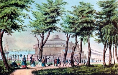 バッテリーからのキャッスルガーデン、ニューヨーク、1848 作： Currier and Ives
