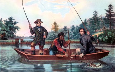 マスを捕まえる、1854年。 作： Currier and Ives