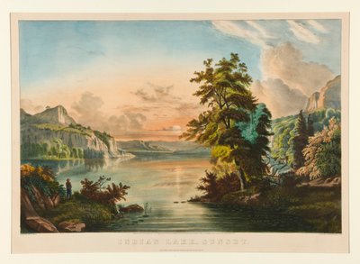 インド湖 - 日没 作： Currier and Ives