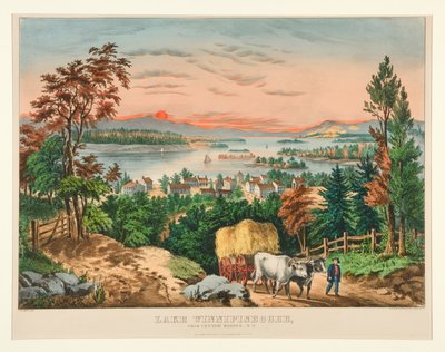 ウィニペソーキー湖、ニューハンプシャー州センター ハーバーから 作： Currier and Ives