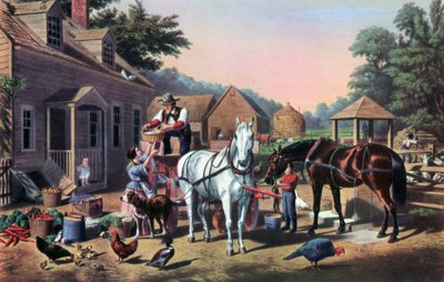 1856年、市場に備える。 作： Currier and Ives
